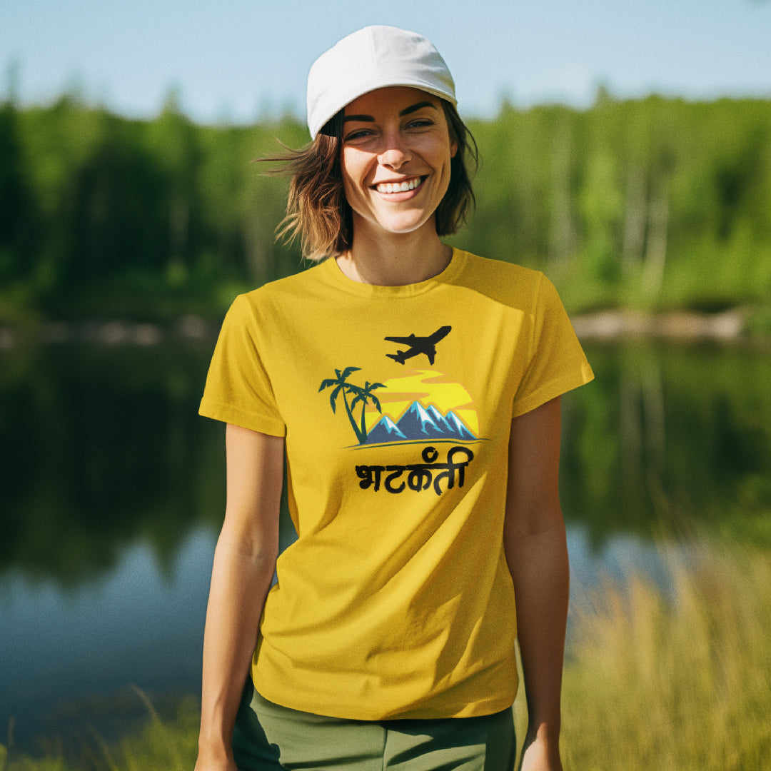 Bhatakanti Travelling Unisex Marathi Vacation Printed Quote Tshirt