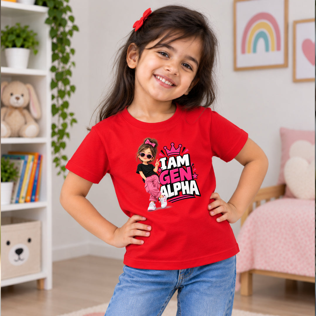 I am Gen Alpha Girls Kids Printed Quote Tshirt
