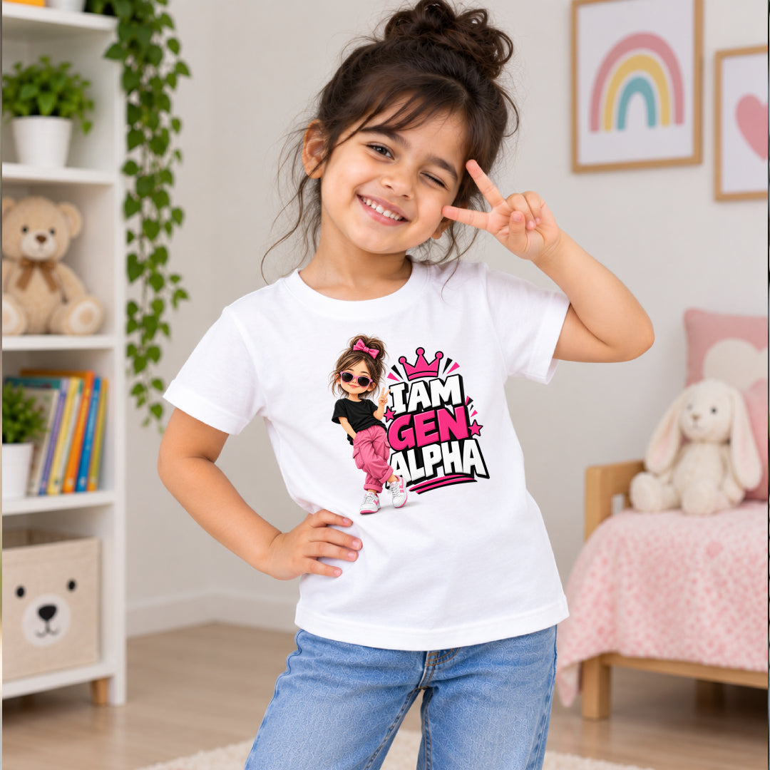 I am Gen Alpha Girls Kids Printed Quote Tshirt